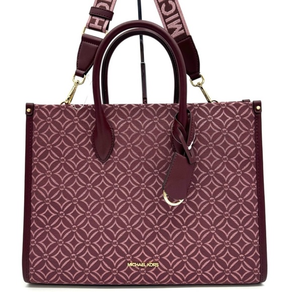 Michael Kors Medium Mirella Tote Bag Ox Blood Multi - Picture 1 of 12